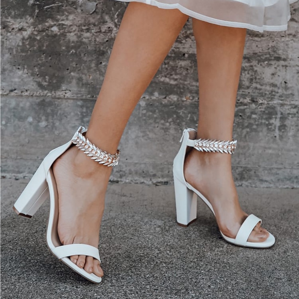 Mylan White Ankle Strap Heels